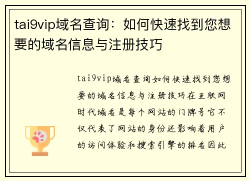 tai9vip域名查询：如何快速找到您想要的域名信息与注册技巧